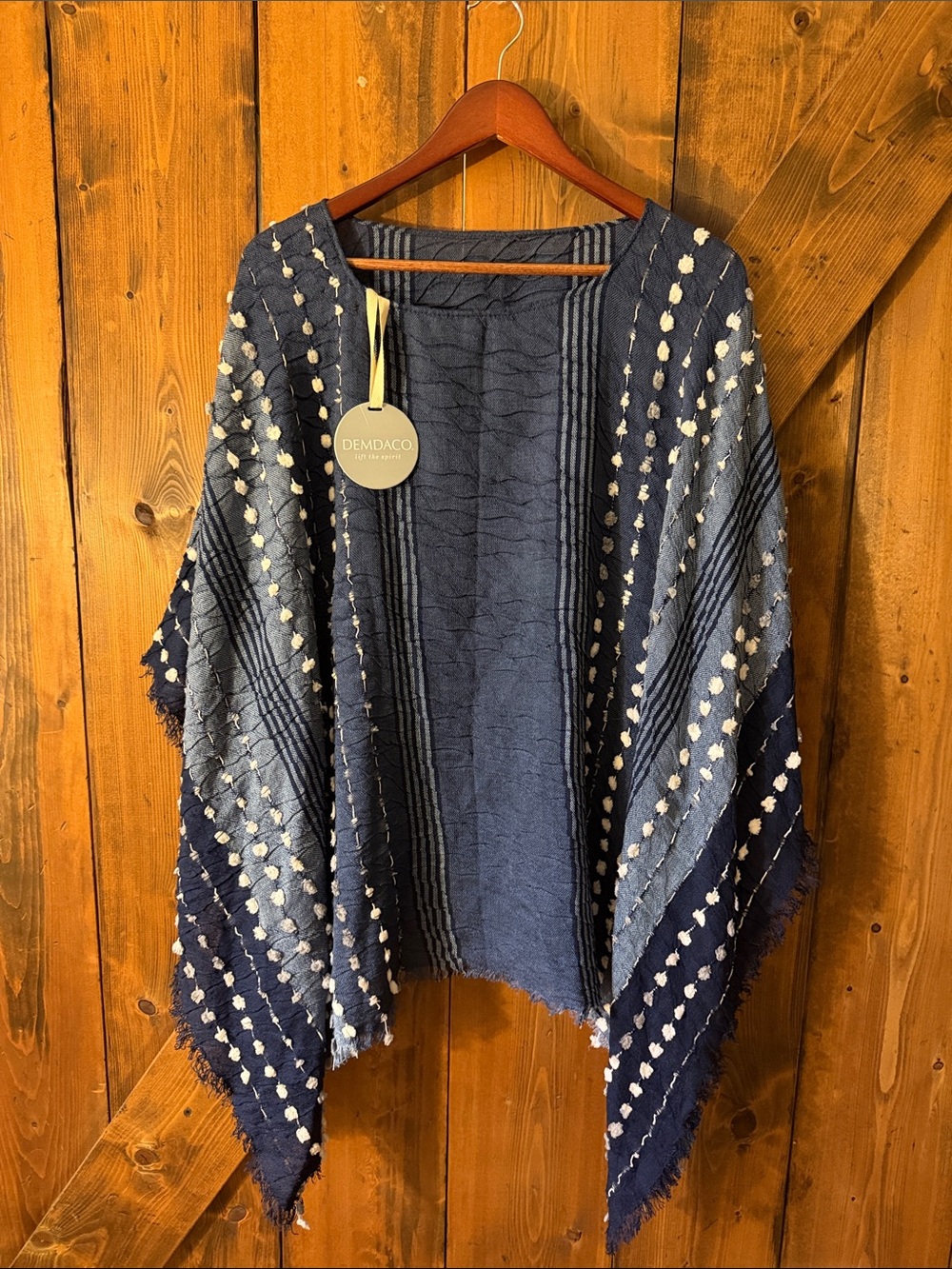 Demdaco Navy Blue Pom-Pom Throw Shawl